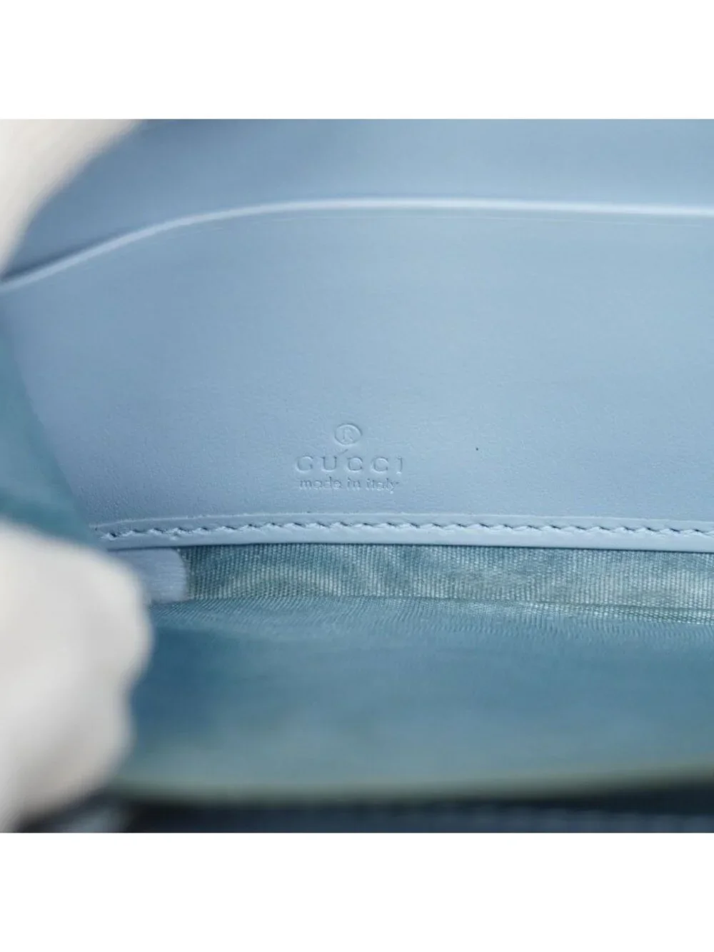 Gucci Wallet GG Marmont Leather Light Blue Silver
